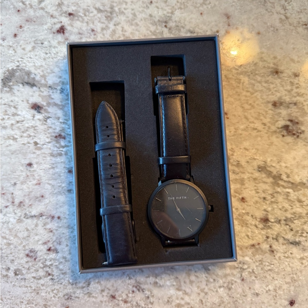 Black Leather Watch Set